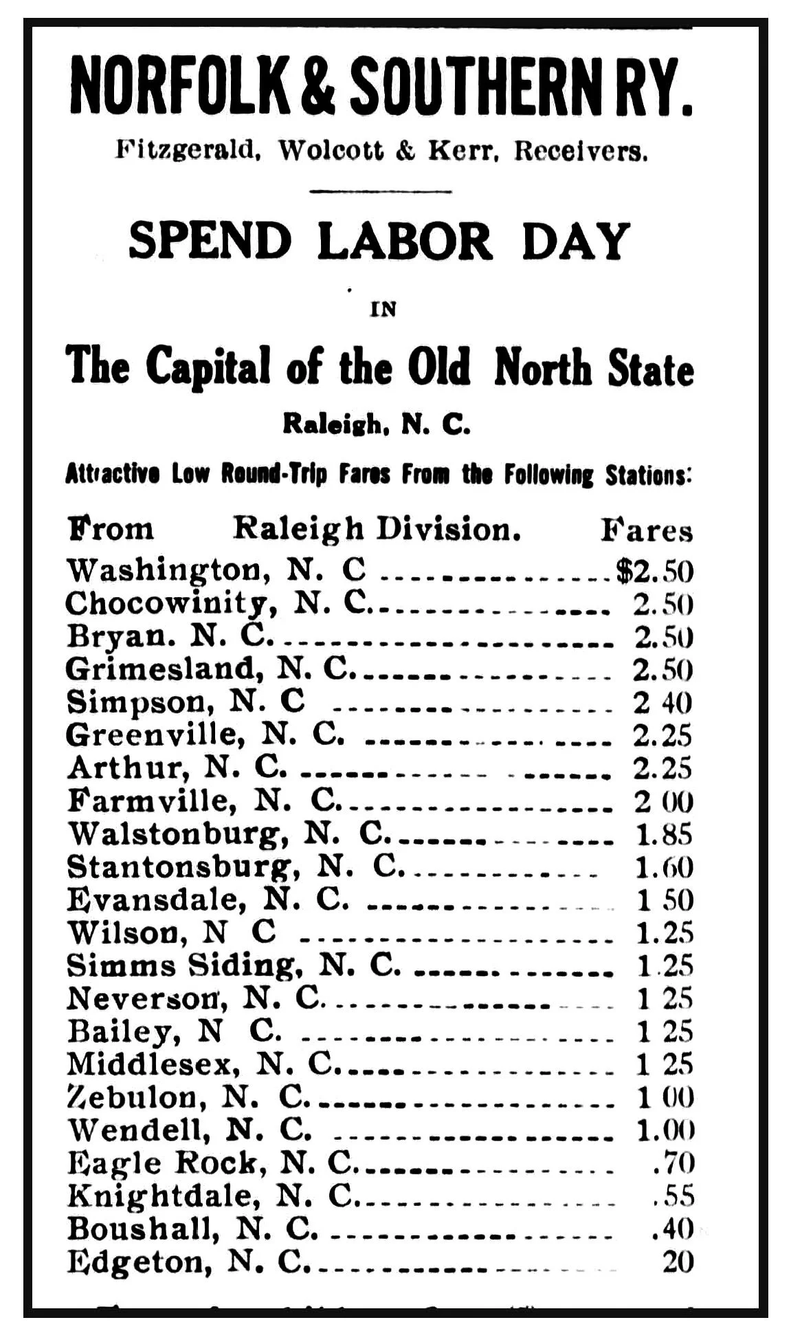 Norfolk and Southern Railway 1908 Schedule