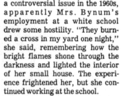 Newspaper Clipping About Sallie Coleman Bynum Working During Integration of Schools