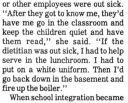 Newspaper Clipping About Sallie Coleman Bynum Working During Integration of Schools