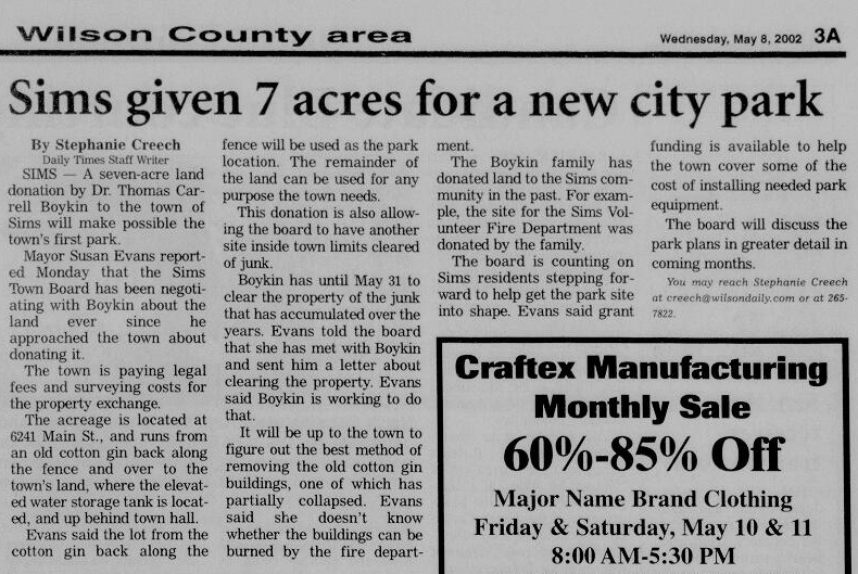 2002 Newspaper Clipping "Sims Given 7 Acres For A New Park City"